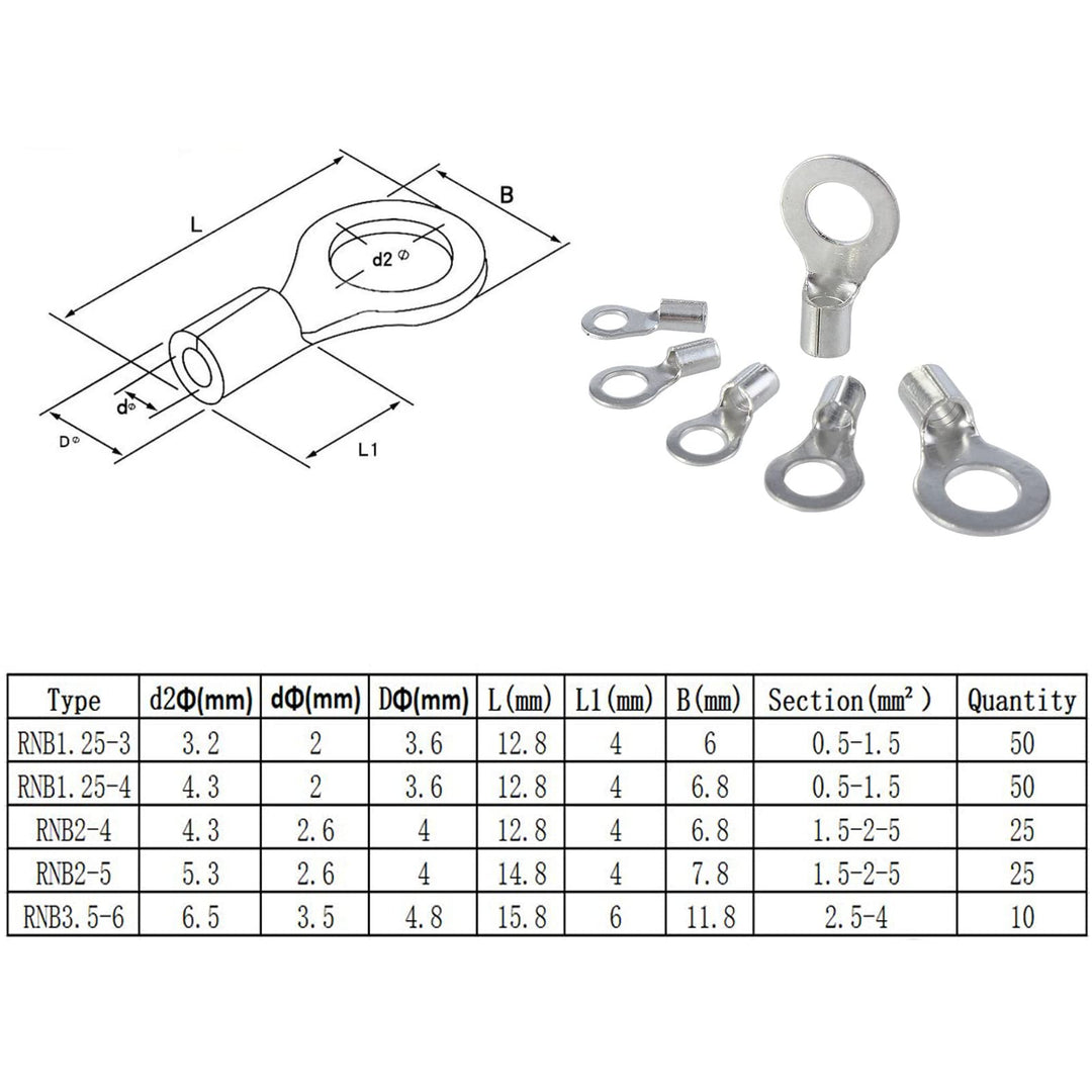 320Pcs Crimp Terminal Non-Insulated Ring Fork U-Type Connector Kit AWG 22-16 16-14 14-12 Tin-Plated Wire Lugs Battery Cable Terminals