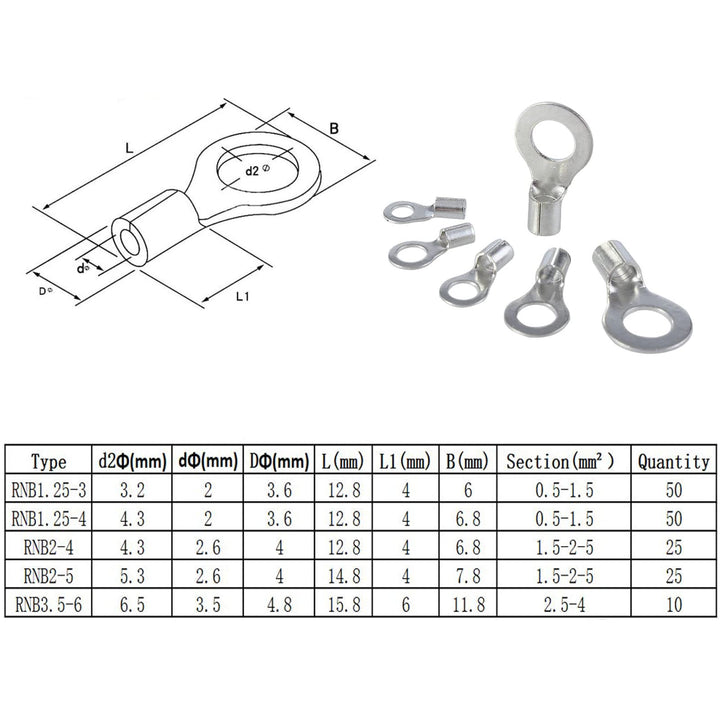 320Pcs Crimp Terminal Non-Insulated Ring Fork U-Type Connector Kit AWG 22-16 16-14 14-12 Tin-Plated Wire Lugs Battery Cable Terminals