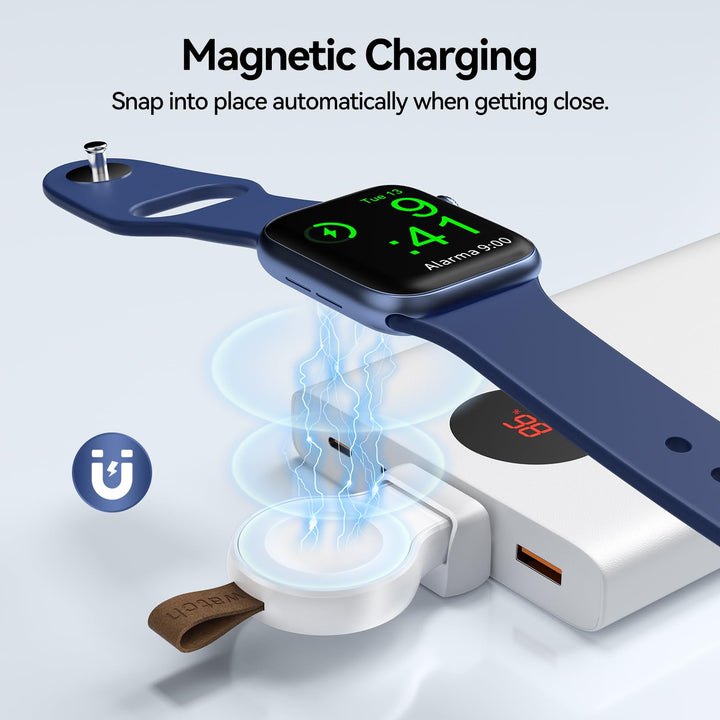 Charger for Apple Watch Portable iWatch USB Wireless Charger, Travel Cordless Charger with Light Weight Magnetic Quick Charge for Apple Watch Ultra2/1 Series 10 9 8 7 6 5 4 3 2 1 SE, White