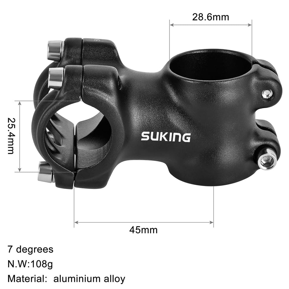 25.4 stem 45mm Short Bike Stem for 1' Handlebar Mountain Bikes, Road Bike, Fixed Gear Bicycle, BMX, MTB