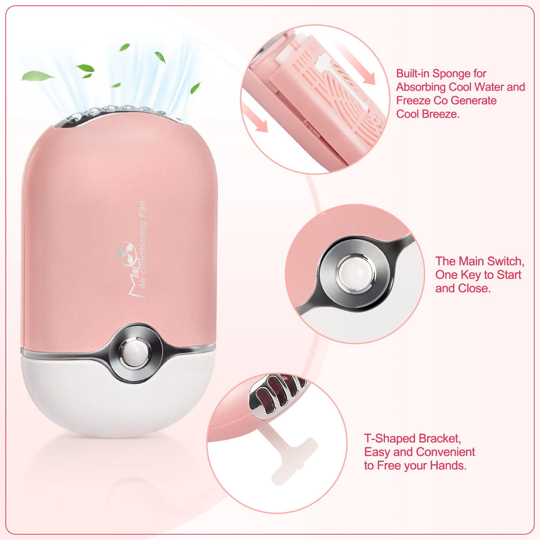 USB Mini Portable Fans Rechargeable Electric Bladeless Air Conditioning Refrigeration Blower Dryer Fan for Eyelash Extension (Light pink)
