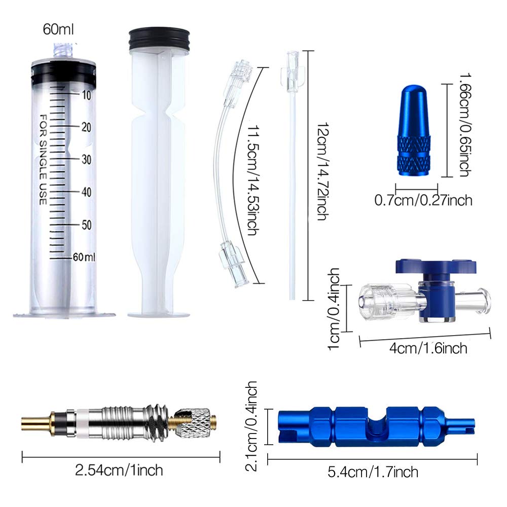 23 Pieces Cycling Syringe Kit, Tubeless Tire Sealant Syringe with Switch, Bicycle Presta Valve Core Removal Tool, 10 Presta Valve Cap Fit for Stans No Tubes Sealant and More