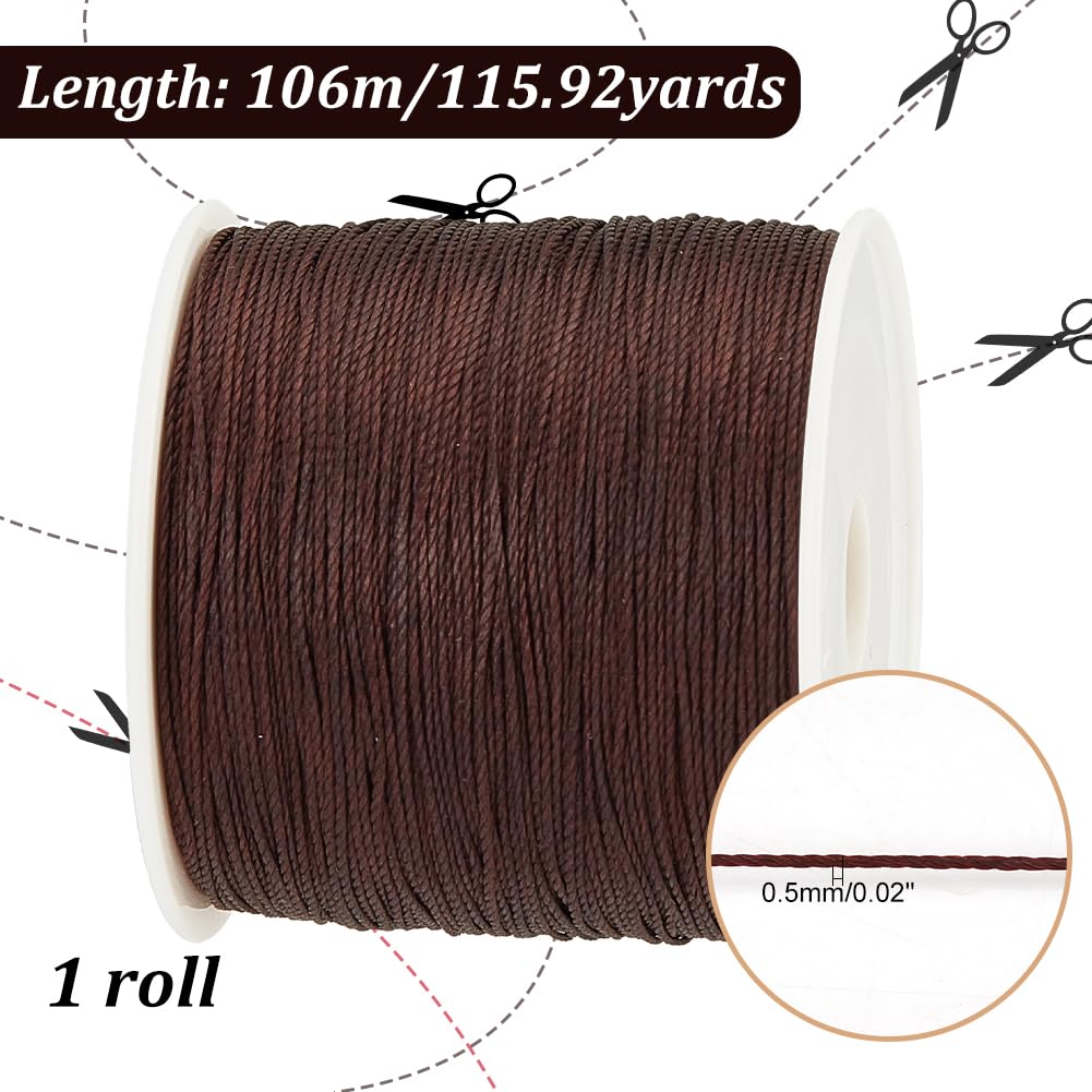 0.5mm Waxed Cord,116 Yards Waxed Polyester Cord Brown Waxed Thread Beading String Waxed Craft String for Bracelet Necklace Jewelry Waist Beads Making Crafting Beading Macrame