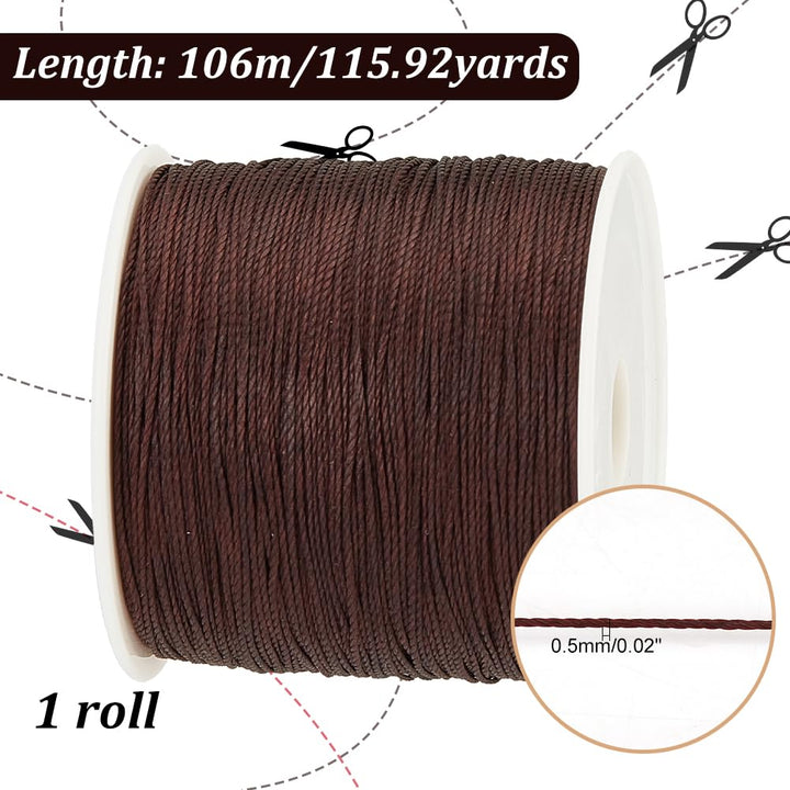 0.5mm Waxed Cord,116 Yards Waxed Polyester Cord Brown Waxed Thread Beading String Waxed Craft String for Bracelet Necklace Jewelry Waist Beads Making Crafting Beading Macrame