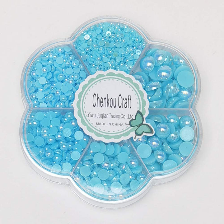 3000PCS 1 Box Blue Round Flatback Half Pearls Bead Loose Beads Gem (Blue Half Ball)