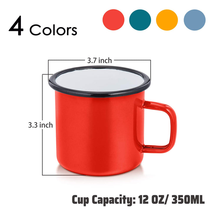 P&P CHEF Camping Coffee Mug Set of 4, Enamel Tea Coffee Drinking Mugs Cups for Home Party Travel Picnic Camping, Reusable & Portable - 12 Ounce/355 ML