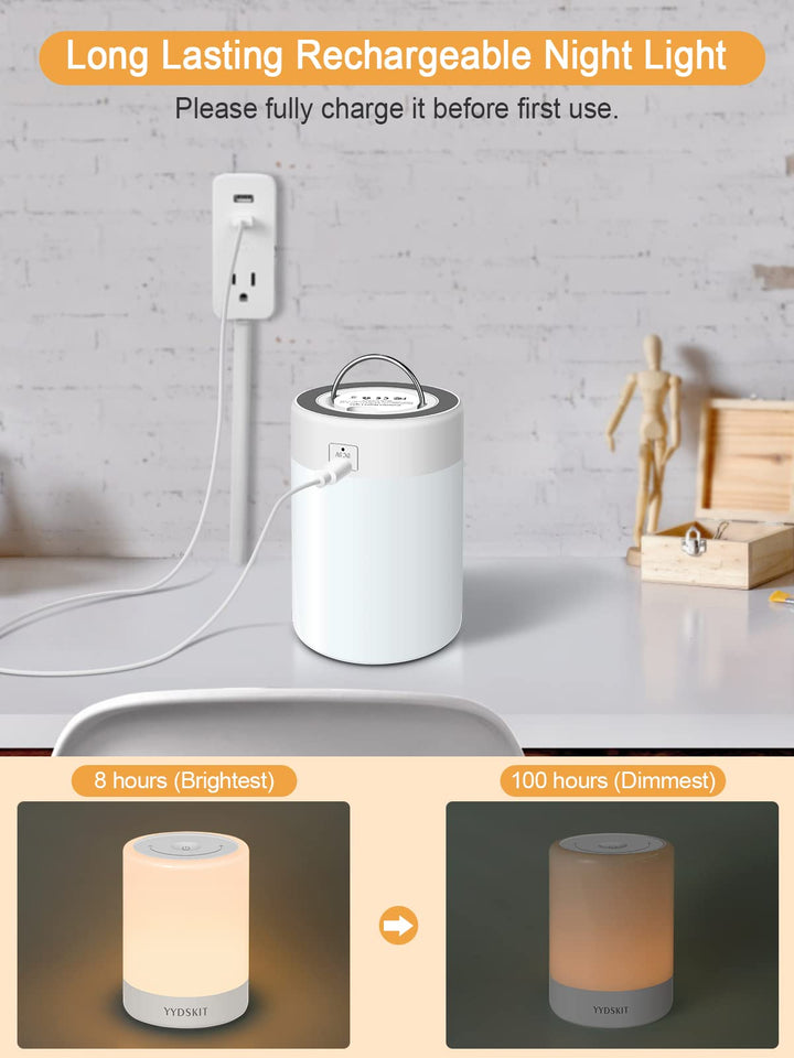 Baby Night Light, Nursery Night Lamp for Breastfeeding, Portable Nightlight for Kids Toddlers Bedroom, Warm & Soft Bedside Lamp, Touch Control, Rechargeable, Lasting Up to 100Hours