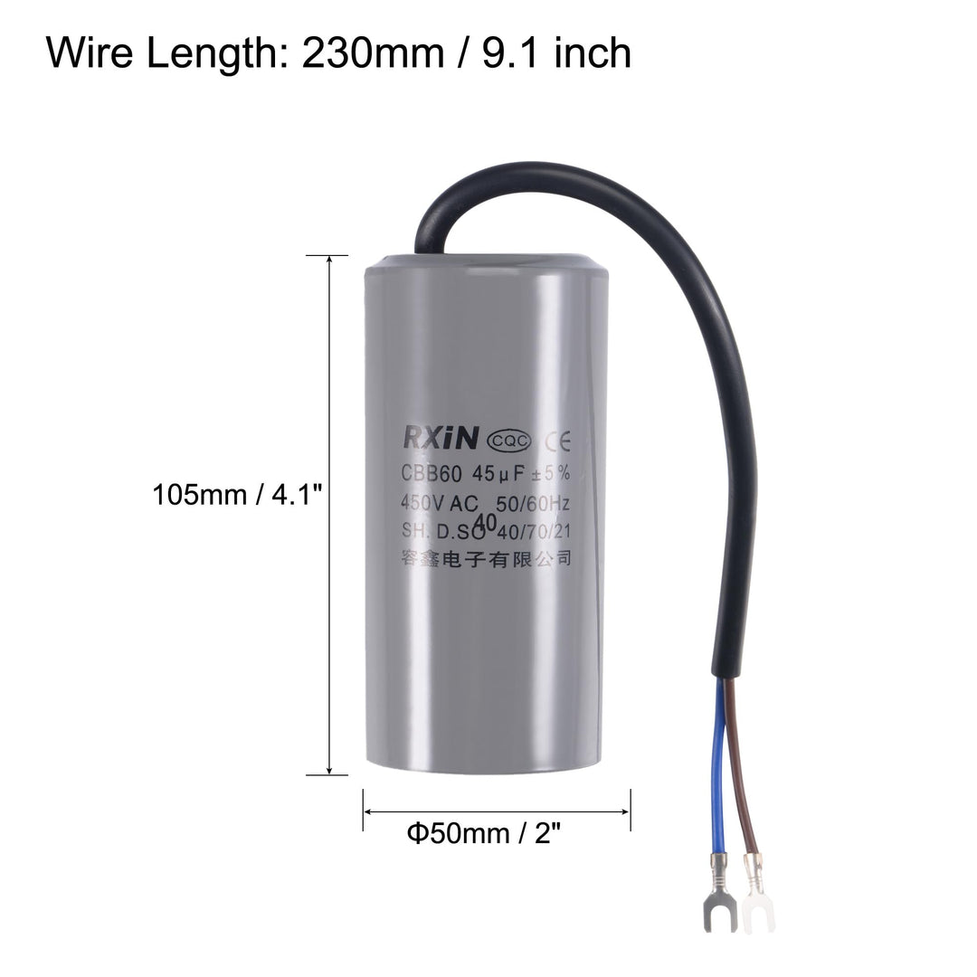 CBB60 Run Capacitor 45uF 450V AC 2 Wires 50/60Hz Cylinder 105x50mm with Terminal for Air Compressor Water Pump Motor