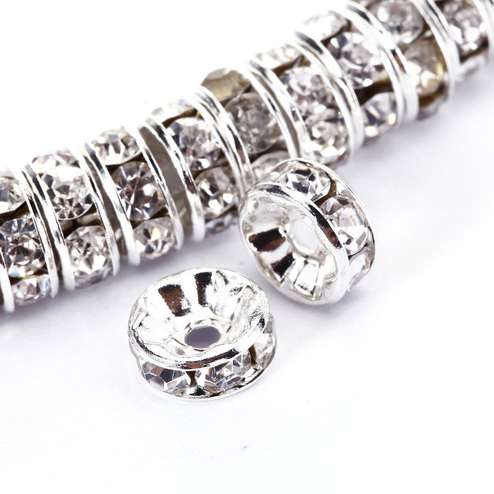 6mm Silver Plated Crystal Rondelle Spacer Beads 100pcs per Bag for jewelery Making(#001 Clear Crystal)