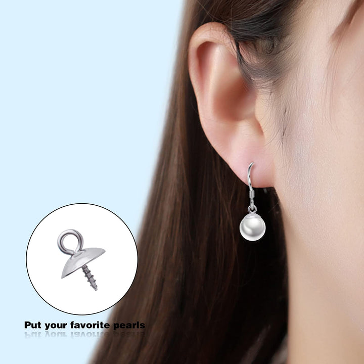 60pcs Stainless Steel Cup Pearl Screw Eye Pin Bail Peg Pendants Eye Pin Bail Pegs with Cap for Half Drilled Beads Charms Jewelry Earrings Making,4mm/6mm/8mm