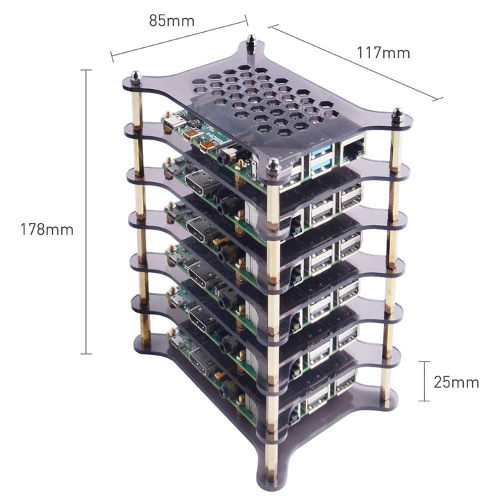 6-Layers Cluster Case for Raspberry Pi, Pi Rack Case with Raspberry Pi Heatsinks Stackable Case Stack Enclosure for Raspberry Pi 4/3/2 Model B,Raspberry Pi 3 Model B+ (Brown)