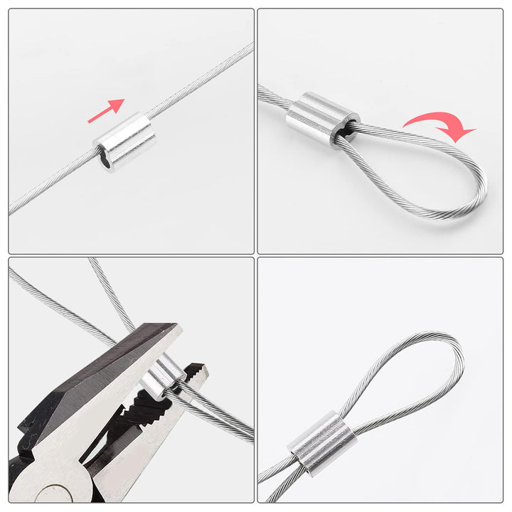 200 Pcs Aluminum Crimping Loop Sleeve 1/16, Cable Ferrule Wire Rope Sleeves Loop Sleeve (200 Pcs)