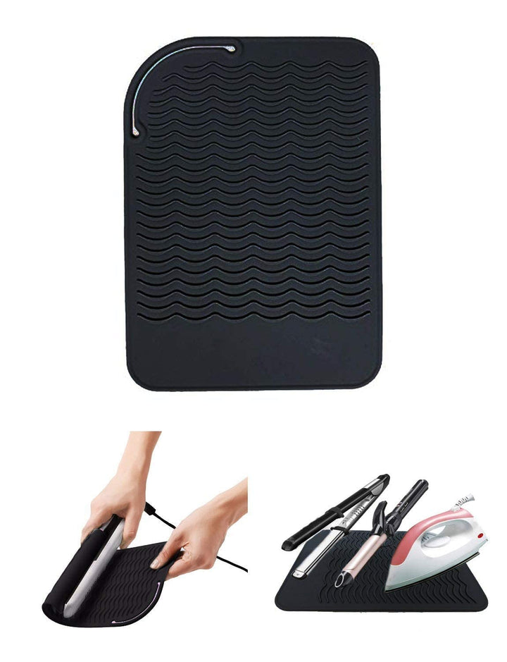 Heat Resistant Mat for Curling Iron, Flat Irons and Hair Straightener Hair Styling Tools 9 x 6.5, Food Grade Silicone, Black
