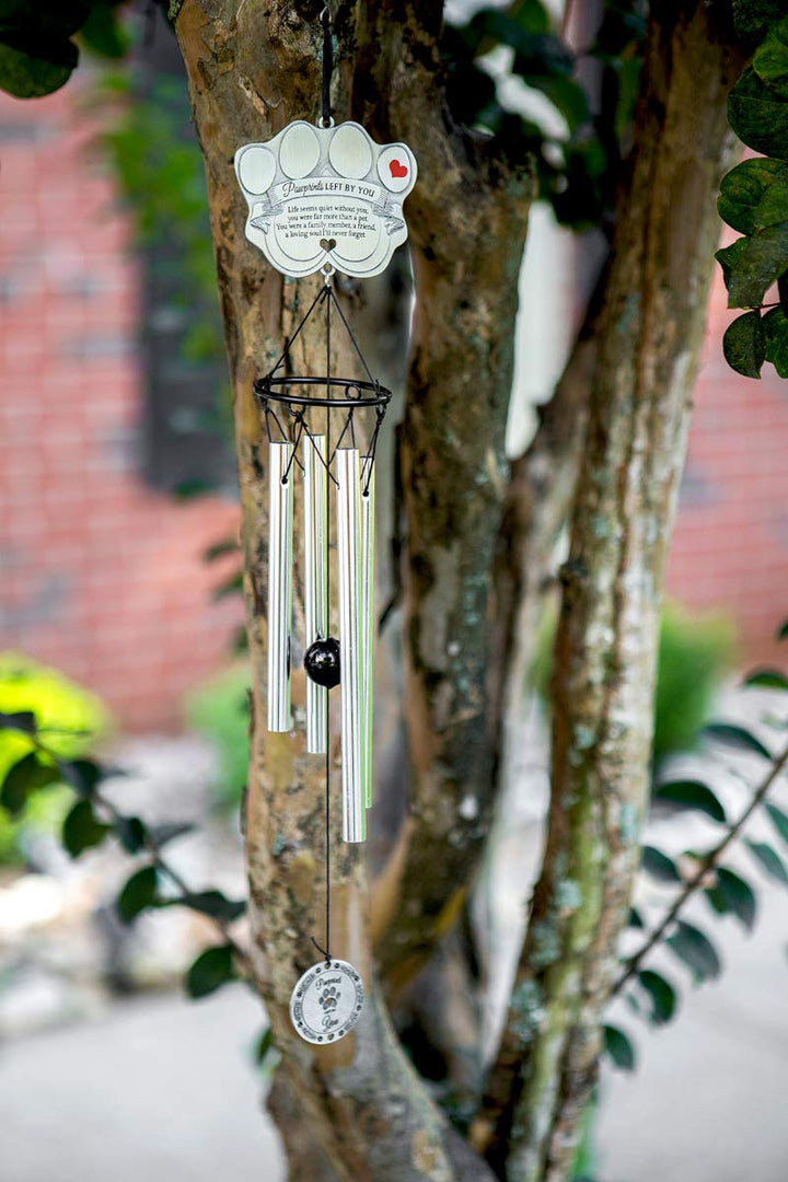 Pet Memorial Wind Chime - 18 Metal Casted Pawprint Wind Chime - A Beautiful Remembrance Gift for a Grieving Pet Owner - Includes Pawprints Left by You Poem Card