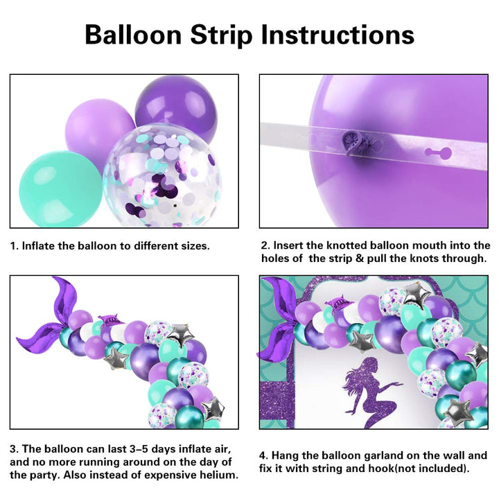 RUBFAC 312pcs Mermaid Party Supplies, Mermaid Tail Balloon Garland Set, Mermaid Arch Kit, for Mermaid Birthday Supplies, Under The Sea Party, Ocean Theme Party Supplies, Undersea Prefabricated