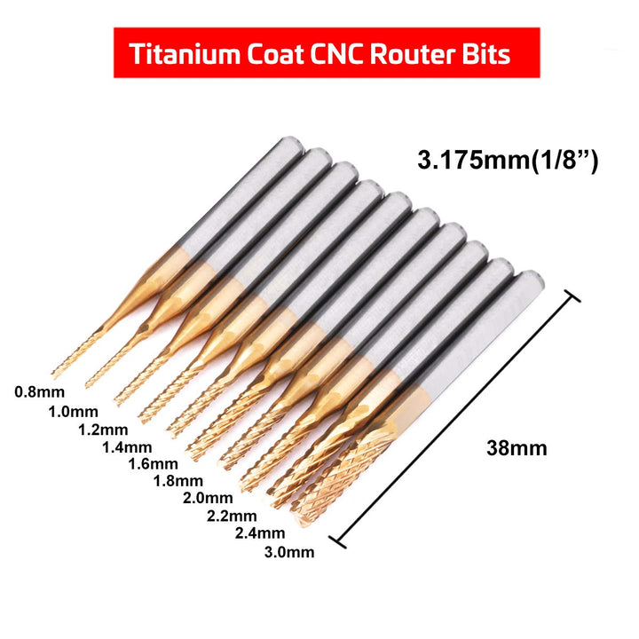 40Pcs End Mills CNC Router Bits Set 1/8 Shank, Mcwdoit CNC Machine Cutting Milling Tool Engraving Cutter Including Flat Nose/Ball Nose End Mill, Nano Blue Coat/Titanium Coat 2 Flute CNC Router Bits
