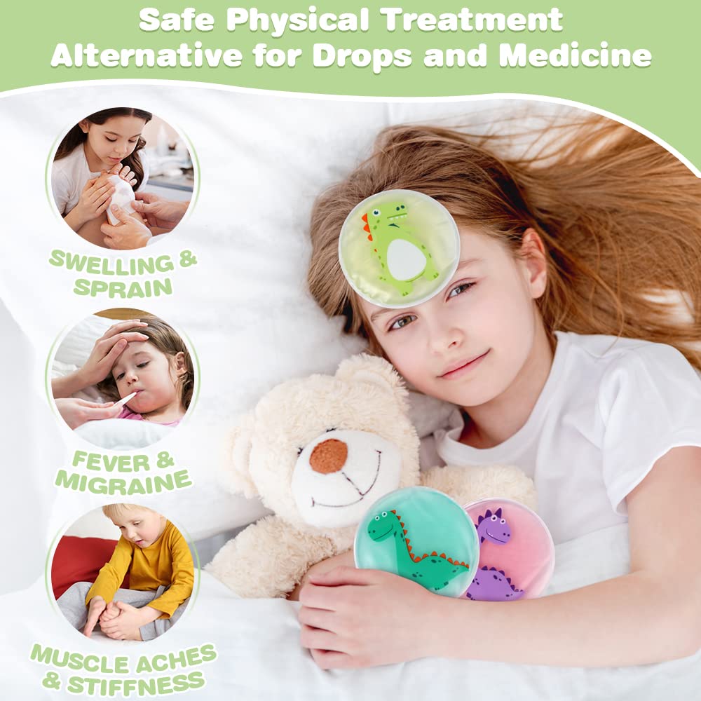 Kids Ice Packs for Boo Boos, 3 Toddler Ice Pack with Strap Nylon Fabric Boo Boo Ice Packs for Kids Injuries Reusable, Dinosaur Ice Pack for Children Pain Relief, Swelling, Bruise, Fever-4.7