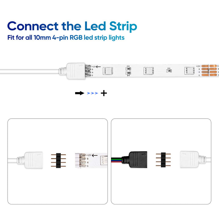 2 Pack 2M 6.5ft RGB Extension Cable LED Strip Connector 4 Pin Solderless Strip Jumper Cables Kit with 4 Pack 4 Male Pin Connector for 5050 3528 RGB LED Strip Light