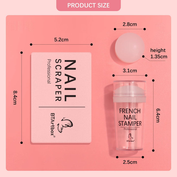 French Nail Stamper - French Tip Nail Tools with Replaceable Stamper Head and Nail Scraper Silicone Nail Stamper Kit