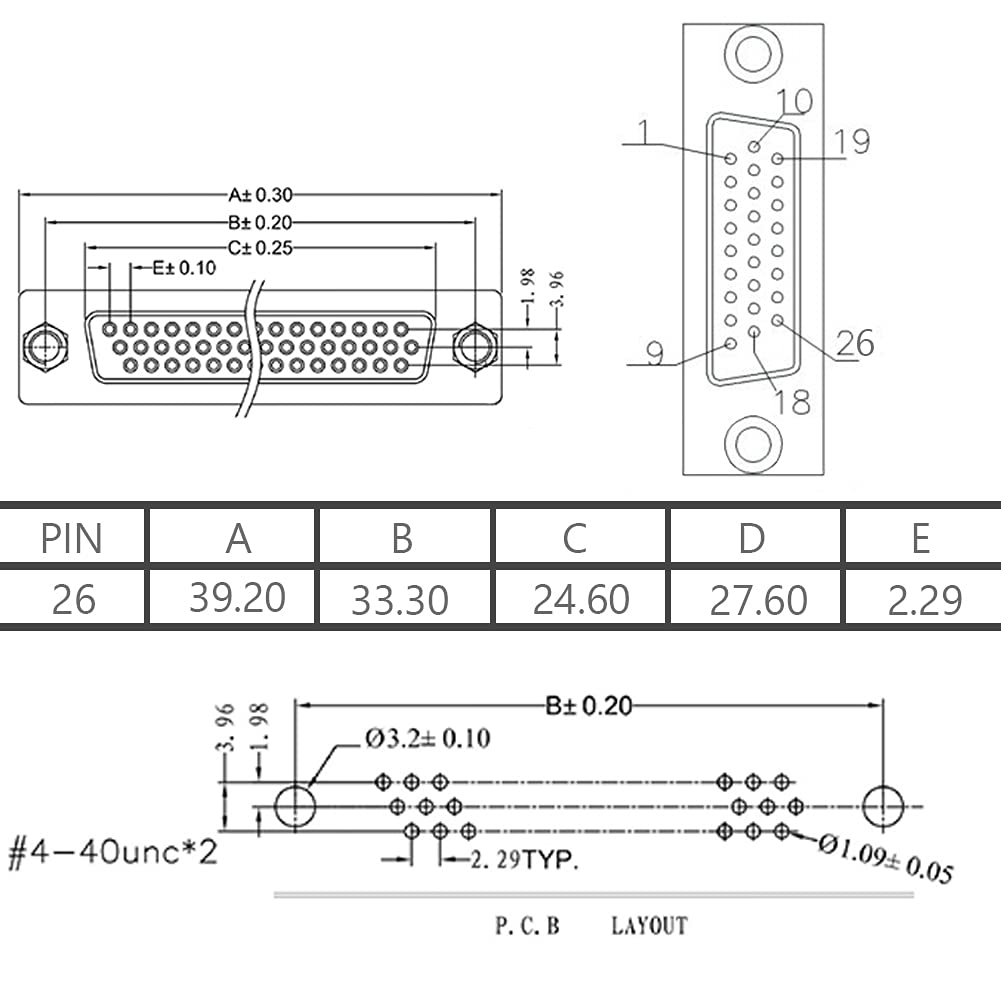 DB26 Female Solderless Breakout Connector, RS232 D-SUB Serial to 26 Pin Port Terminal Solderfree Adapter with Case Accessories