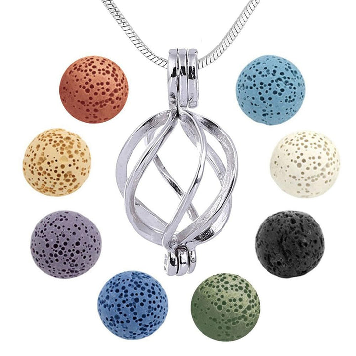 Essential Oil Diffuser Necklace Twisted Ball Aromatherapy Locket Pendant with 8 Lava Stone Balls 0.24'