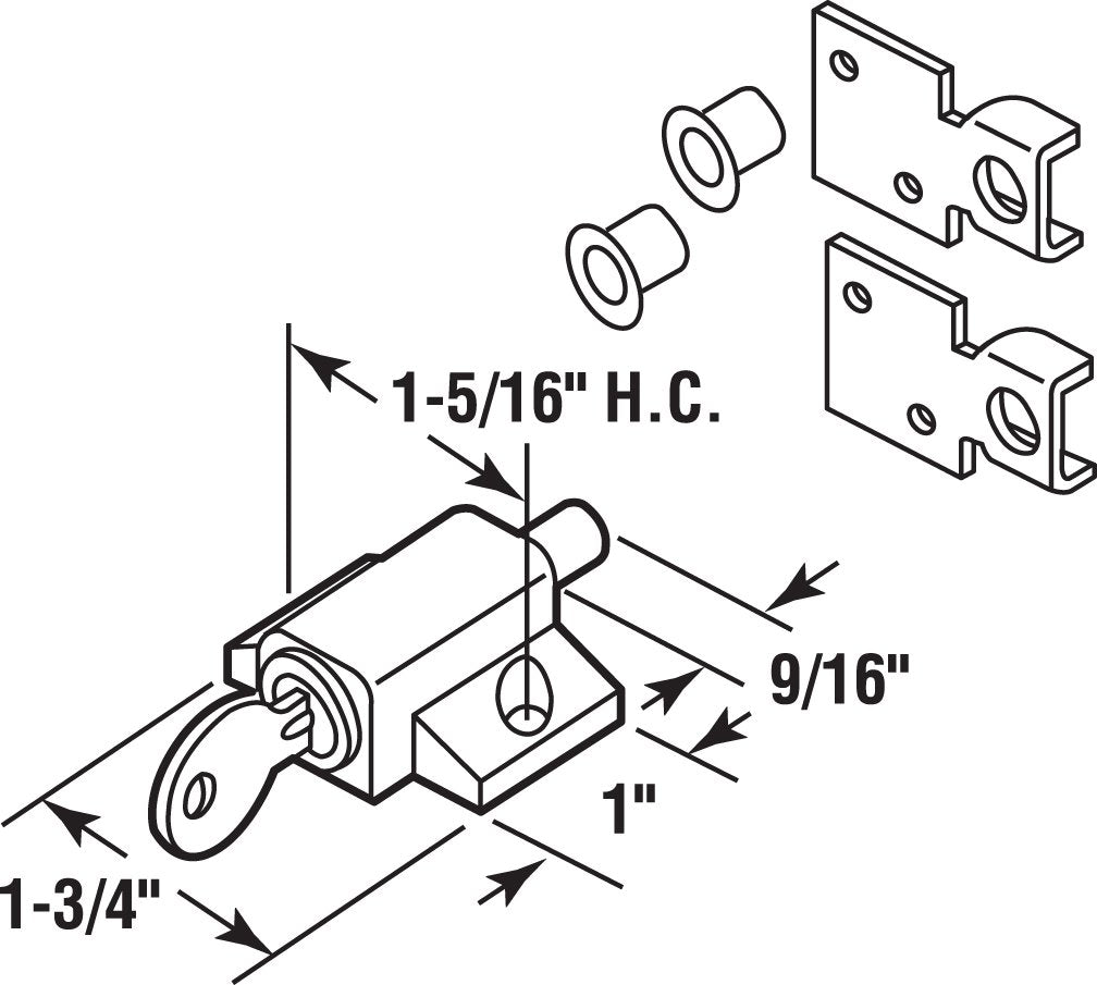 Prime-Line U 9863 Keyed Sash Lock, 9/16 In. Projection, Diecast, Brass Plated Finish (Single Pack)