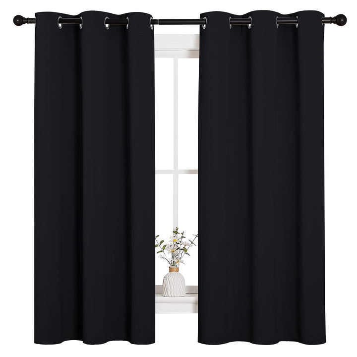 Halloween Pitch Black Solid Thermal Insulated Grommet Blackout Curtains/Drapes for Bedroom Window (2 Panels, 42 inches Wide by 63 inches Long, Black)