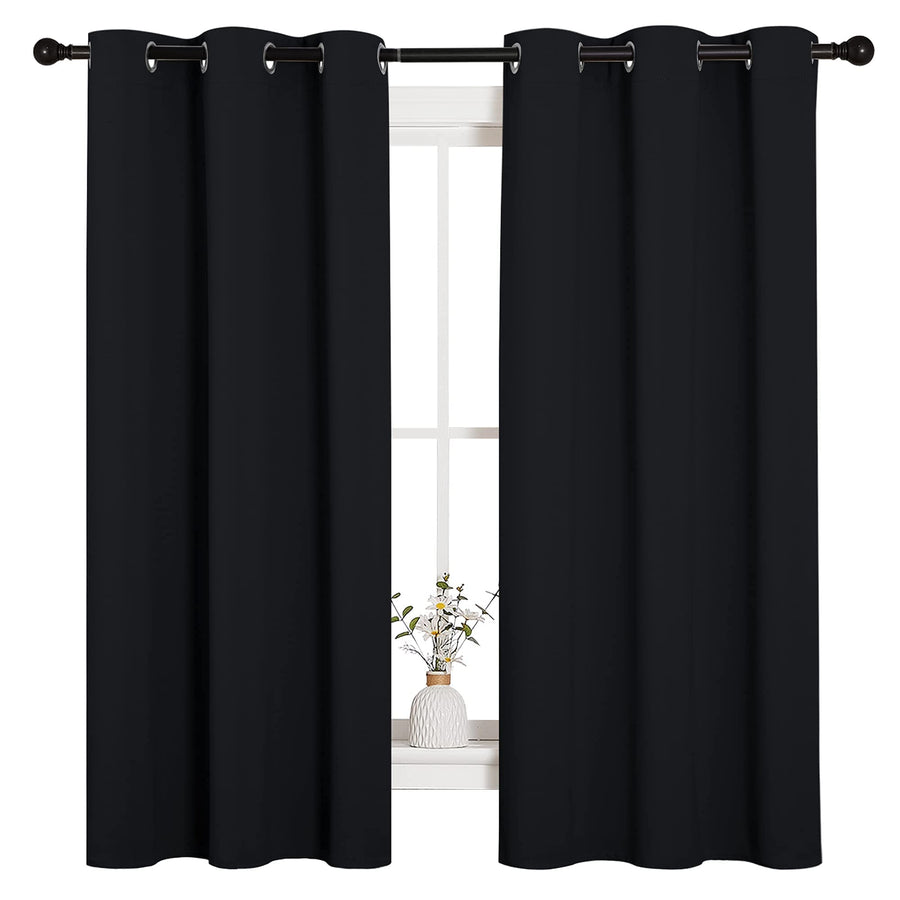Halloween Pitch Black Solid Thermal Insulated Grommet Blackout Curtains/Drapes for Bedroom Window (2 Panels, 42 inches Wide by 63 inches Long, Black)