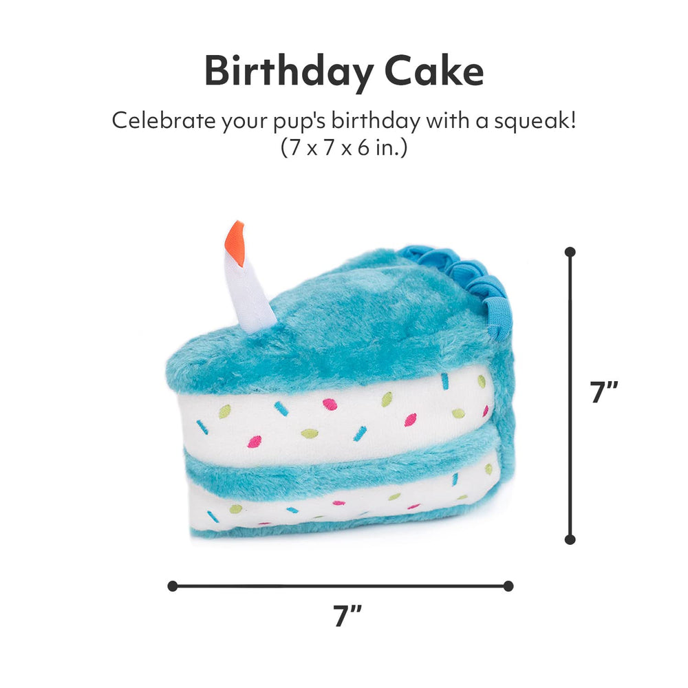 Birthday Cake- Dog Squeaky Toys to Keep Them Busy, Funny Food Plush for Small, Medium, & Large Dogs, Cute Stuffed Puppy Toy, Pet Products, Gift for Dogs of All Breeds, Soft and Cuddly- Blue