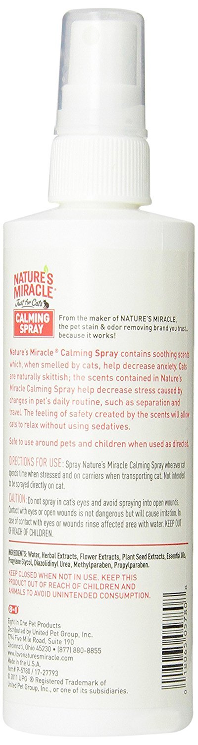 Nature's Miracle Just for Cats Calming Spray Stress Reducing Formula, 8-ounce (P-5780), White