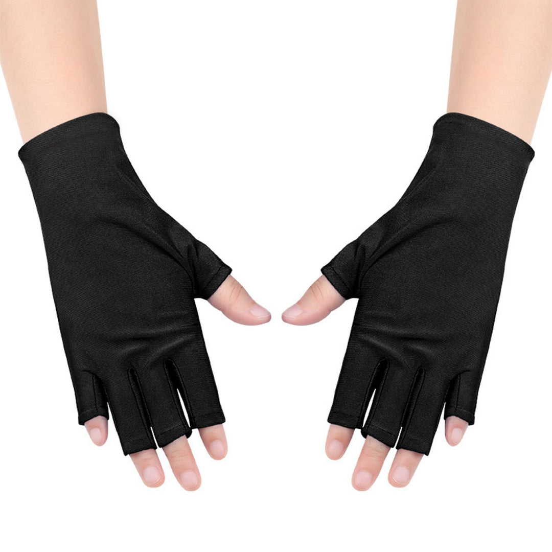 Anti UV Gloves Gel Nail Lamp UV Shield Glove,Professional Protection Gloves for Manicures,Protect Hands Nail Art Stretchy Fingerless Glove for Home Outdoor(Black)