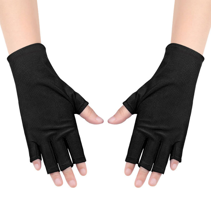 Anti UV Gloves Gel Nail Lamp UV Shield Glove,Professional Protection Gloves for Manicures,Protect Hands Nail Art Stretchy Fingerless Glove for Home Outdoor(Black)