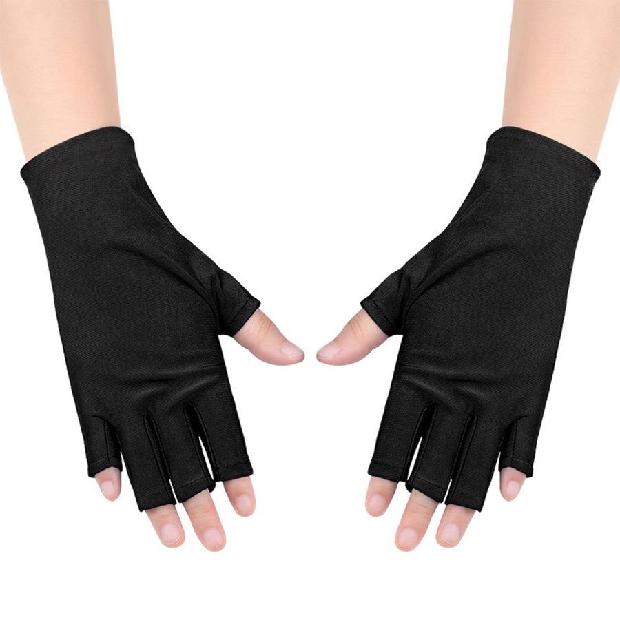 Anti UV Gloves Gel Nail Lamp UV Shield Glove,Professional Protection Gloves for Manicures,Protect Hands Nail Art Stretchy Fingerless Glove for Home Outdoor(Black)