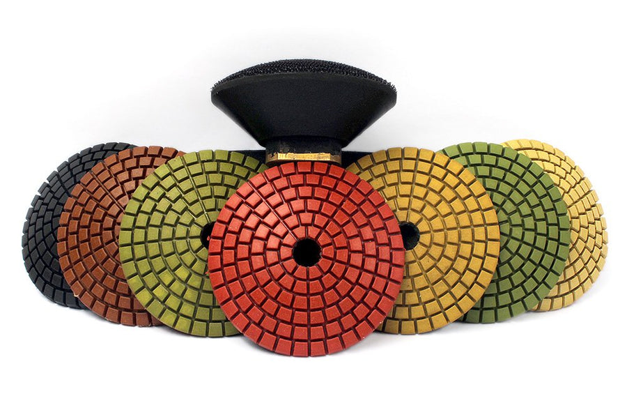 3 Diamond Convex Polishing Pad with 5/8-11 Thread Backer Pad Convex Disc for Marble Granite