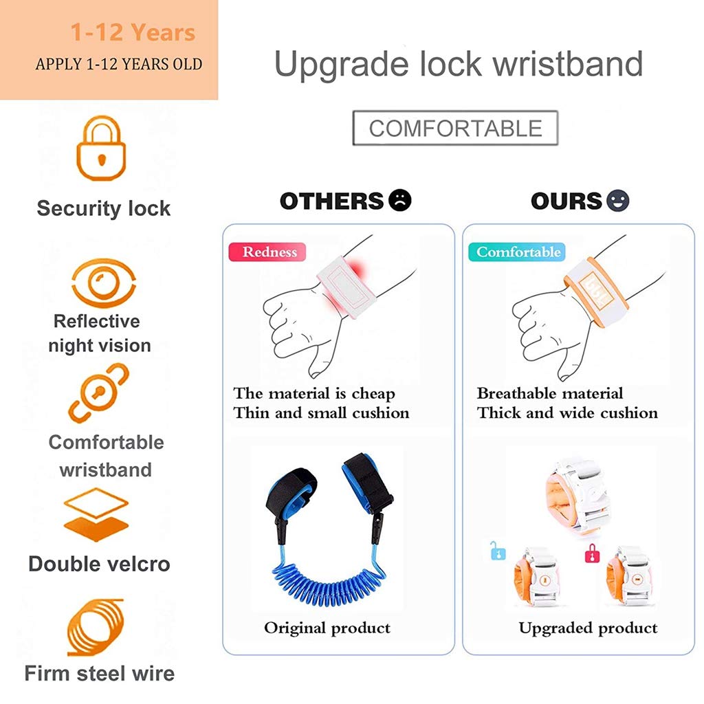 Three Trees Anti-Magnetic Wristband Anti-Lost Wristband,Safety Wristband for Toddler,Anti-Lost Rope Walking Safety Belt with Key Lock,Child Safety Belt,Baby Protection Wristband,Length 8.2ft,Orange
