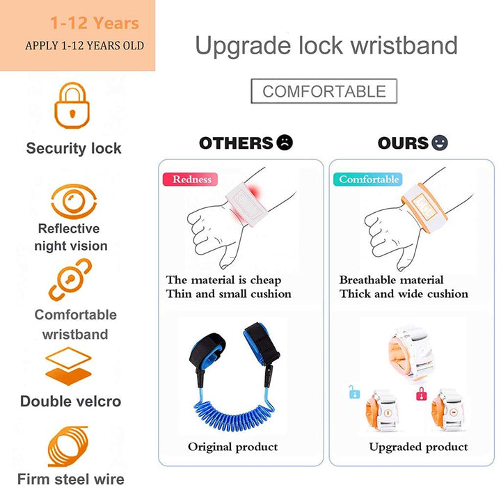 Three Trees Anti-Magnetic Wristband Anti-Lost Wristband,Safety Wristband for Toddler,Anti-Lost Rope Walking Safety Belt with Key Lock,Child Safety Belt,Baby Protection Wristband,Length 8.2ft,Orange