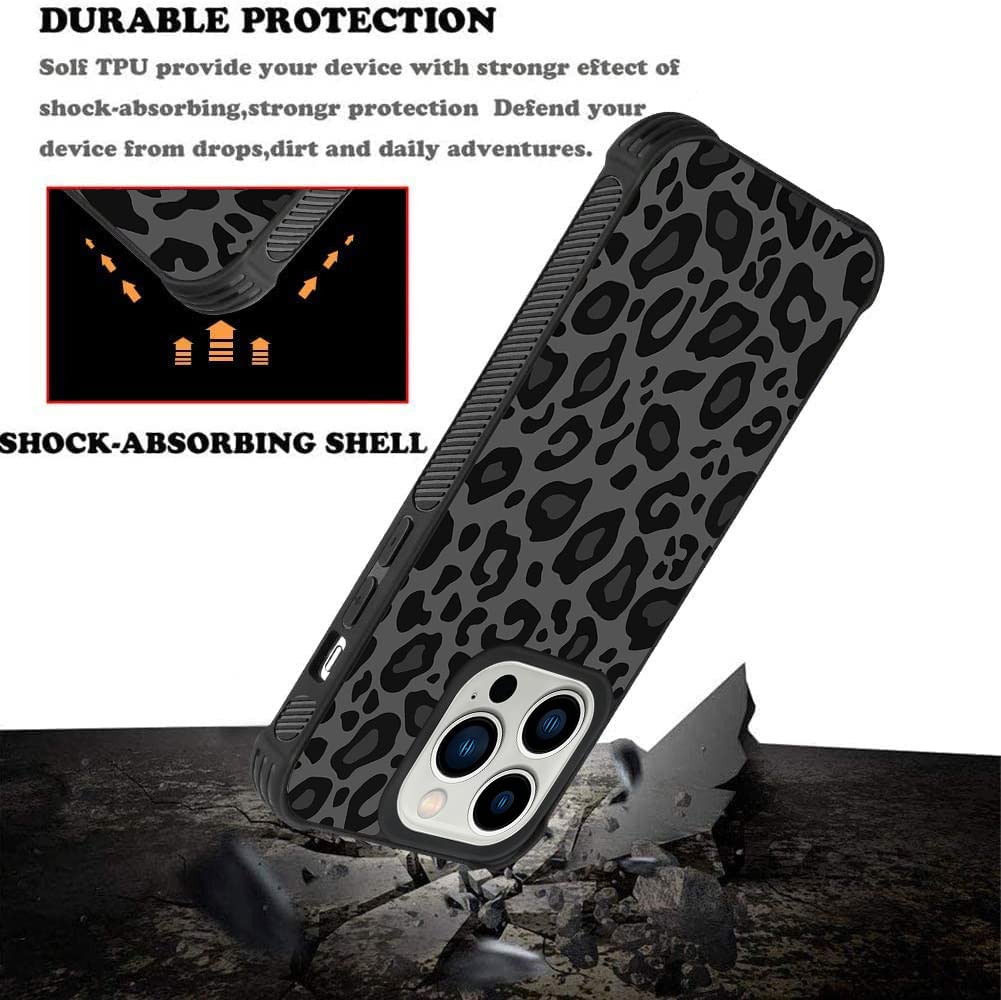 Case Compatible with iPhone 14 Pro Max,Black Leopard Design,Tire Texture Non-Slip +Shockproof Rugged TPU Protective Case for iPhone 14 Pro Max 6.7 Inch (2022) Leopard Pattern