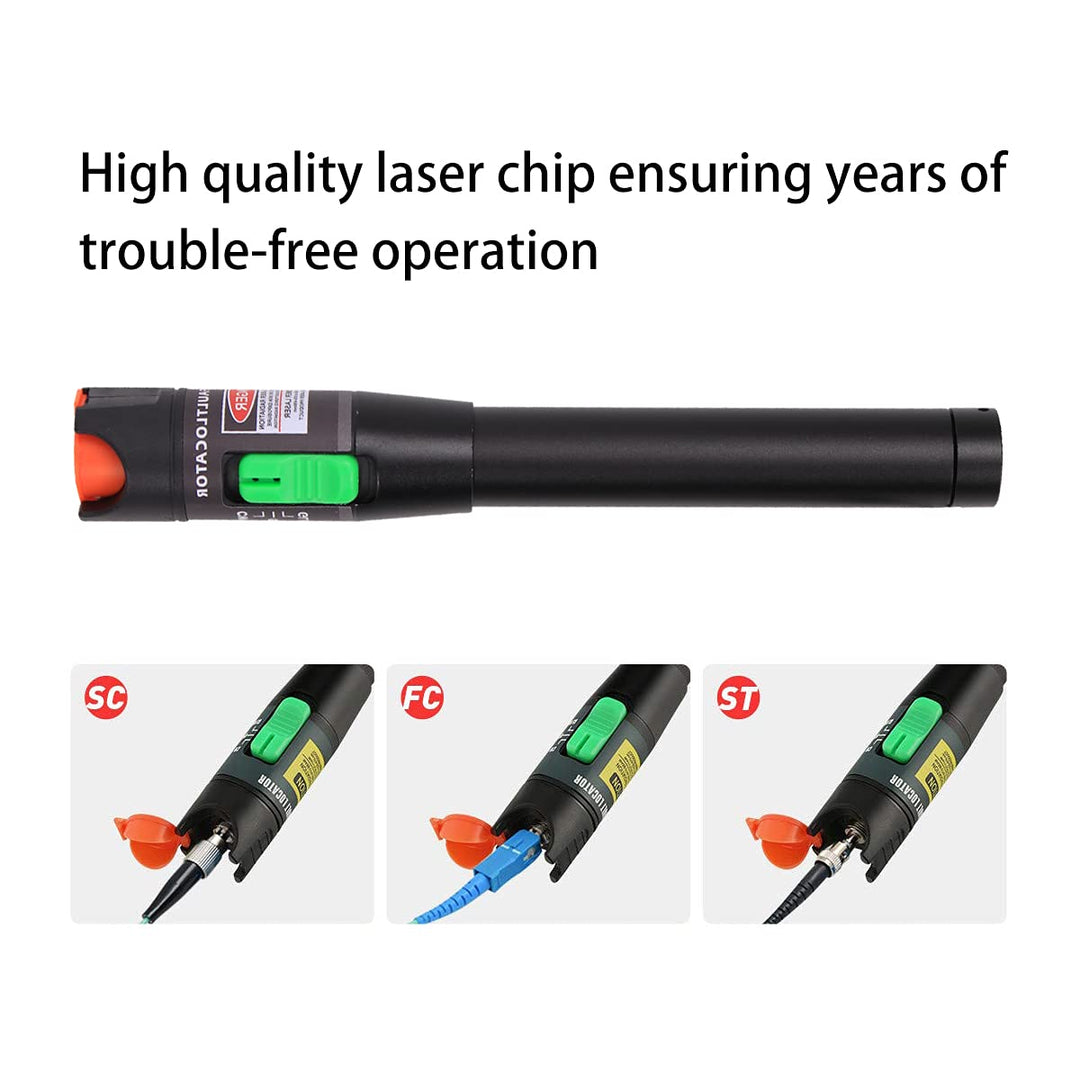 Fiber Visual Fault Locator 30mW 30KM, VFL Fiber Optic Cable Tester Meter, Red Light Pen Tester Adapt LC/FC/SC/ST Interface, Fiber Network Cable Test Kit Fiber Light Source Testers(Aluminum)