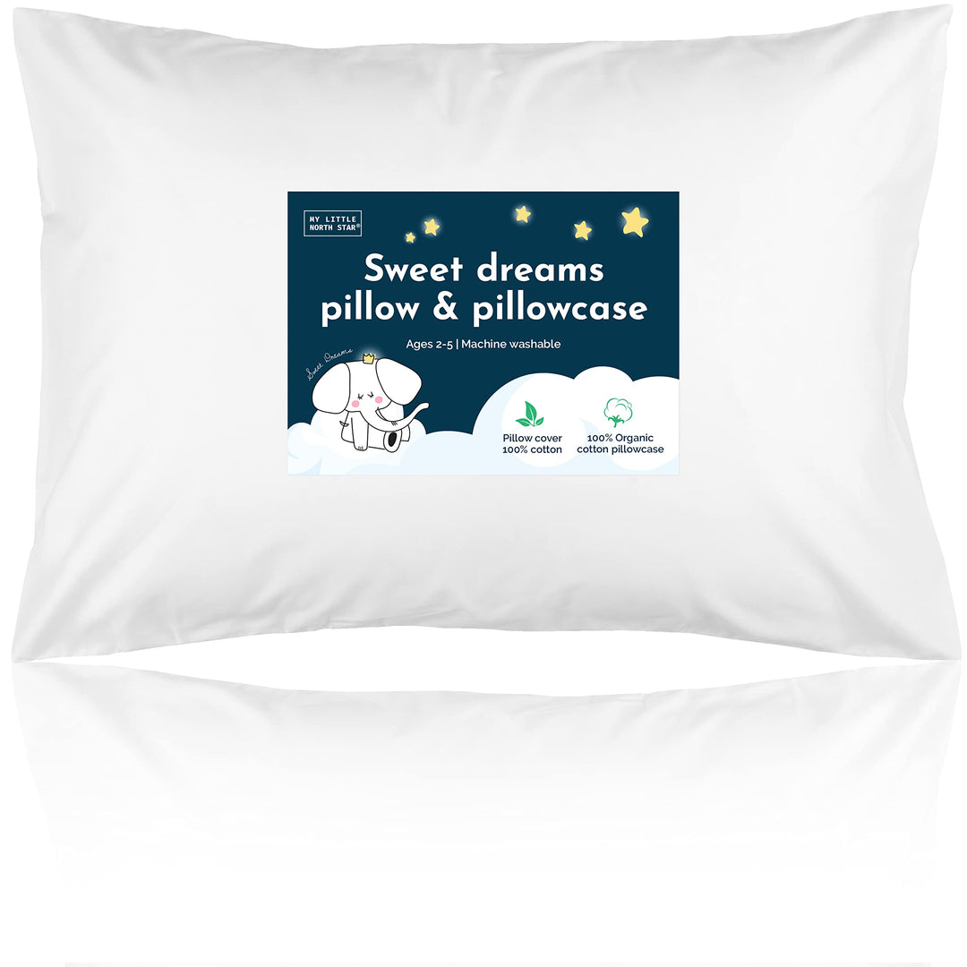Toddler Pillow with Pillowcase - 13x18 Soft Organic Cotton Toddler Pillow for Sleeping - Washable Nap Pillow - Travel Pillow for Kids - Toddler Sleeping Pillow Toddler Bedding (White)