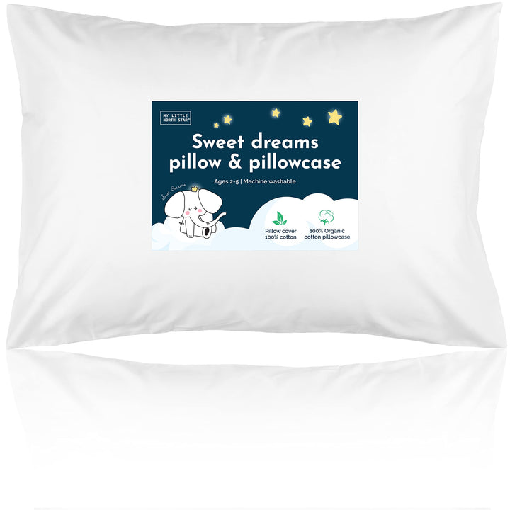 Toddler Pillow with Pillowcase - 13x18 Soft Organic Cotton Toddler Pillow for Sleeping - Washable Nap Pillow - Travel Pillow for Kids - Toddler Sleeping Pillow Toddler Bedding (White)
