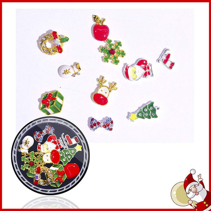 20 Pcs Christmas 3D Metal Nail Art Studs Set Snowman Tree Nail Charm Nail Rivet Kit Manicure Jewelry With 1Pc Tweezers And Picker Pencil