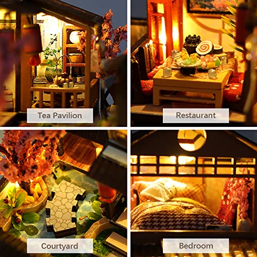Dollhouse Miniature House Kit with Furniture, DIY Wooden Dollhouse Tiny House Building Set for Adults and Teens, Creative Room Decor Gift for Family and Friends (Japanese Garden House)