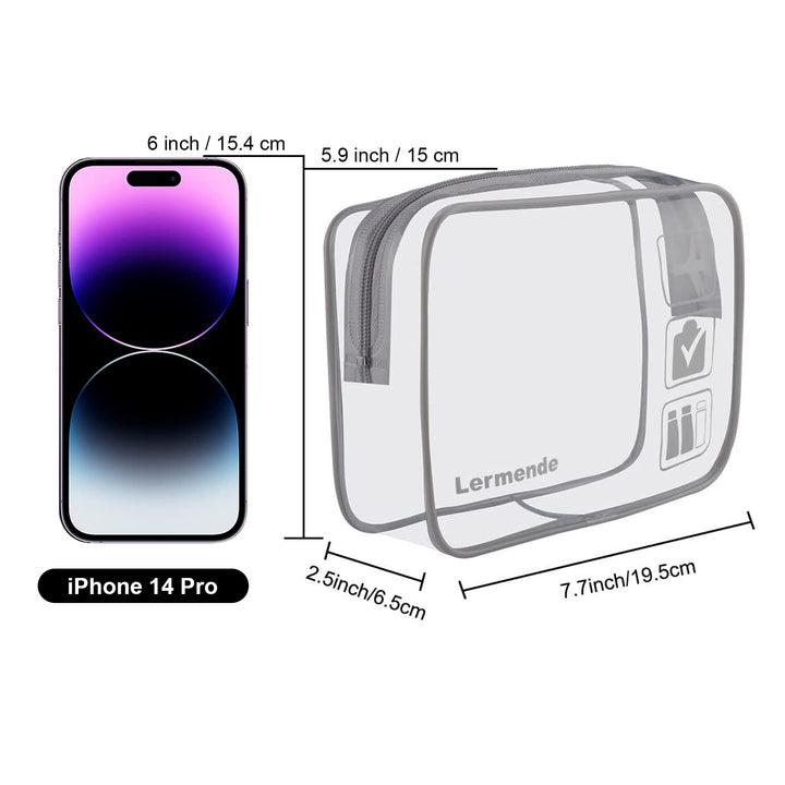 Clear Makeup Bag, TSA Approved Makeup Bag Organizer & Cosmetic Bag for Women With Zipper, Quart Size Carry On Clear Toiletry Bag Airport Compliant Toiletries For Travel (Grey)