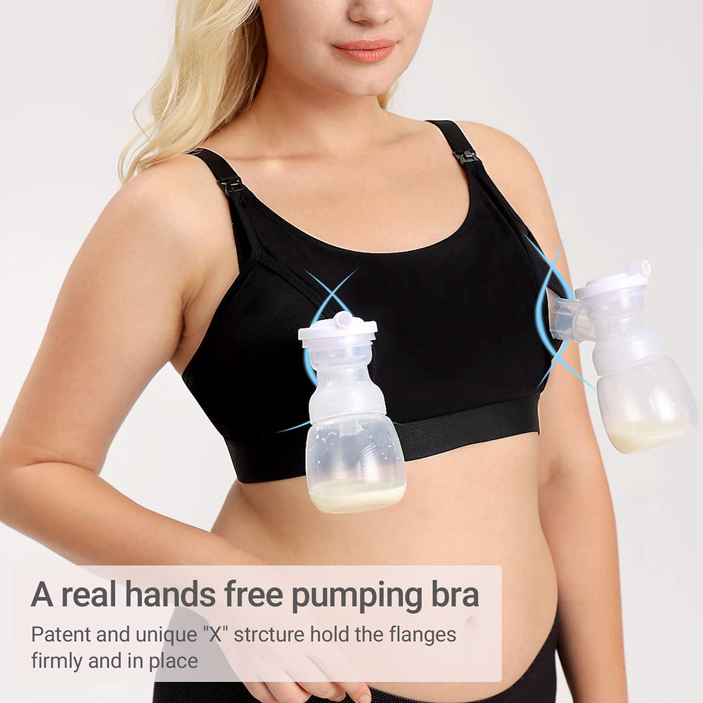 Pumping Bra, Pumping Bra Hands Free 2 Pack Comfortable All Day Wear Pumping and Nursing Bra in One Holding Breast Pump for Spectra, Lansinoh, Medela