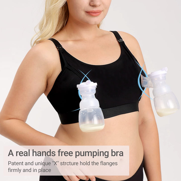 Pumping Bra, Pumping Bra Hands Free 2 Pack Comfortable All Day Wear Pumping and Nursing Bra in One Holding Breast Pump for Spectra, Lansinoh, Medela