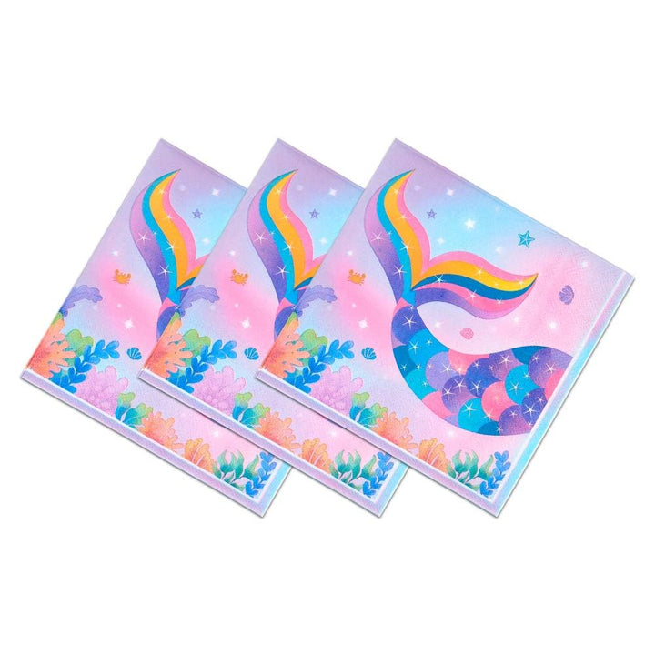 Magical Rainbow Mermaid Party Supplies Set - Mermaid Plates and Napkins Disposable Paper Dinner Dessert Cake Plates Birthday Baby Shower Pool Summer Party Serves 16 Guests 48PCS