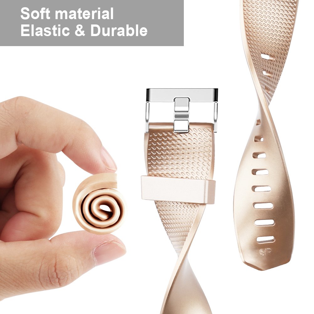 4 Pack Sport Bands Compatible with Fitbit Charge 2 Bands, Replacement Wristbands for Women Men Small/Large (Black/Champagne/Rose Gold/Silver, Small)