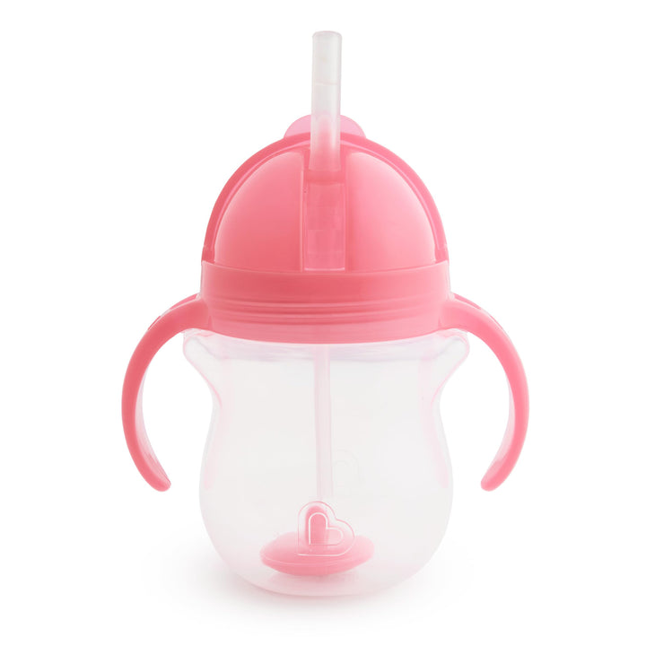 Any Angle Sippy Cup for Toddlers, Weighted Straw Trainer Cup with Click Lock Lid, 7 Ounce, Pink