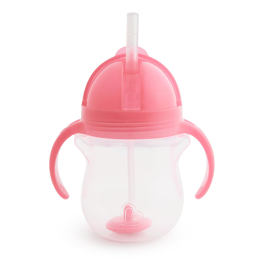 Any Angle Sippy Cup for Toddlers, Weighted Straw Trainer Cup with Click Lock Lid, 7 Ounce, Pink