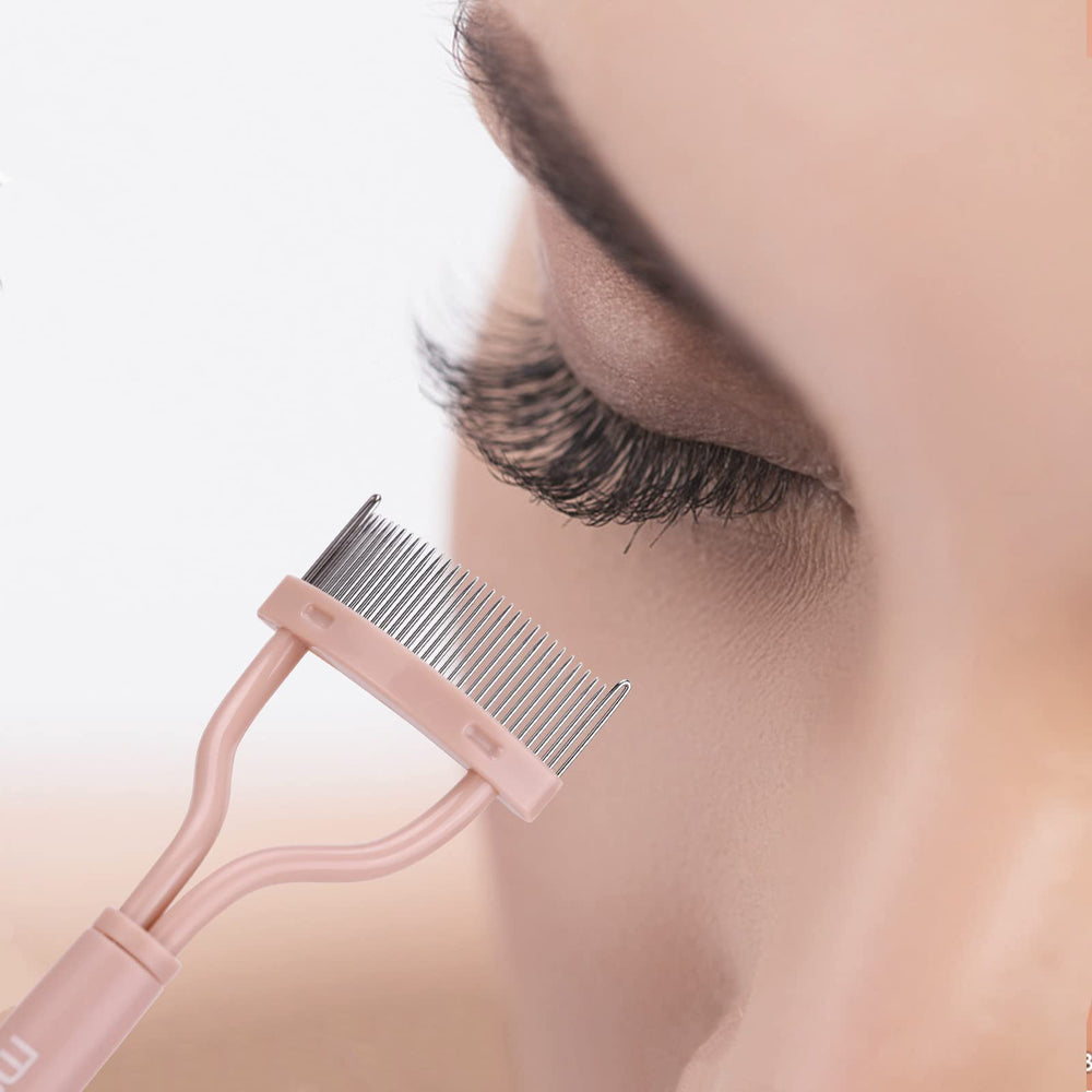 Eyelash Separator Eyelash Comb Lash Separator Tool Mascara Brush Eyelash Brush Separator Mascara Comb Arc Designed Mascara Applicator With Cover Naked Pink (1PCS)